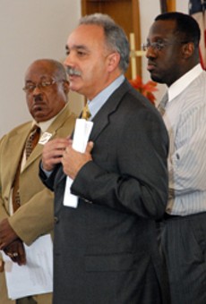 Announcing the findings (from left): the Rev. Willie Harvey, Superintendent Manuel Rivera, and the Rev. Marlowe Washington.