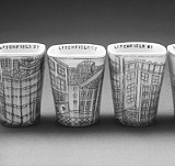 PHOTO BY JULIA GALLOWAY - Ceramic homage: Julia Galloways architecture-adorned cups.
