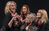 PHOTO BY STEVEN LEVINSON - Clockwise form left: Daughters Kerry Young, Stephanie Sheak and Allison Roberts, try to detox their mother, Denise Bartalo in "August: Osage County," now at JCC Centerstage.