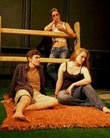 PHOTO BY MELYSSA HALL - (Clockwise from left) Timothy Ellison, Victoria Schellenberg, and Haven Shea in a scene from “Cow Town.” The play, written by Spencer Christiano and directed by Melyssa Hall begins Thursday, July 24, at MuCCC.
