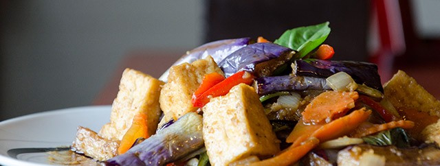 Eggplant with basil and tofu from Thai Time Cuisine in Henrietta.