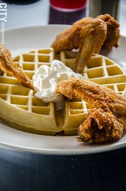 Fried chicken and waffles from The Arnett Cafe. - PHOTO BY MARK CHAMBERLIN