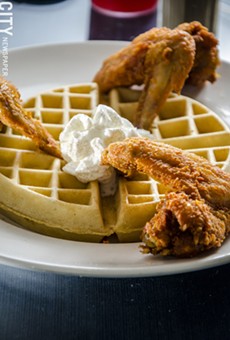 Fried chicken and waffles from The Arnett Cafe.