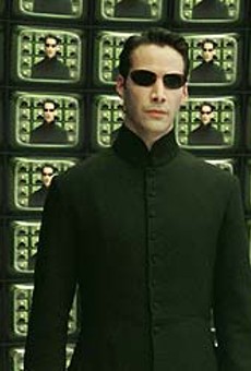 Keanu's excrement adventure: Reeves in "The Matrix: Reloaded."