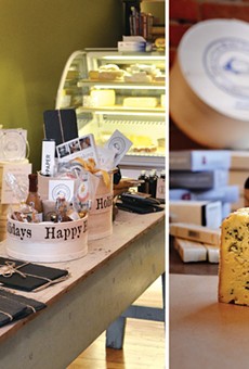 Left: the sales floor at The Little Bleu Cheese Shop on South Avenue. Pictured right: a Vermont bleu and a block of feta.