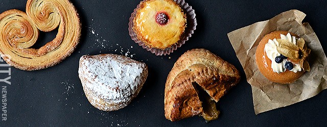 Left to right: palmier, apple turnover, raspberry Chiboust, frangipane, and rum baba from Pittsford Farms Dairy & Bakery.