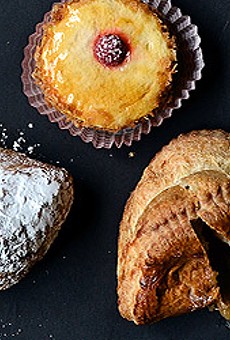 Left to right: palmier, apple turnover, raspberry Chiboust, frangipane, and rum baba from Pittsford Farms Dairy & Bakery.