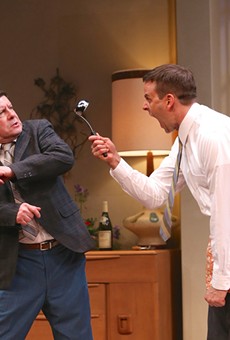Michael McGrath as Oscar, and Noah Racy as Felix in “The Odd Couple,” now playing at Geva Theatre.