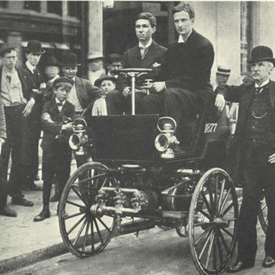 George Selden and sons with his automobile