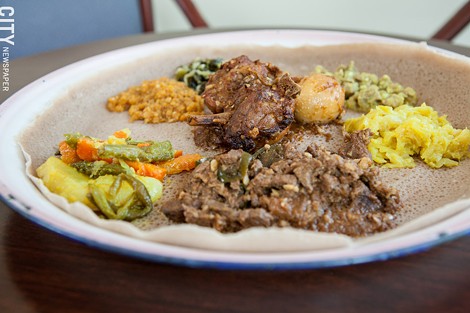 Special #1 from Abyssinia with meat and vegetarian dishes. - PHOTO BY JOHN SCHLIA