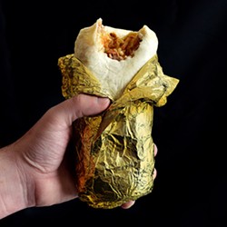The coveted Lubies trophy, the Golden Everything Burrito. - PHOTO BY MATT DETURCK