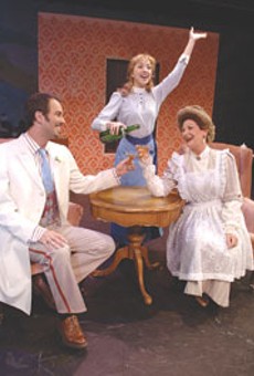 Toast of the town: Daryl Getman,
    Kathleen Huber, and Douglas Ladnier (clockwise, from
    top) in Merry-Go-Round's "Gigi."