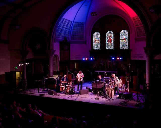 Girls in Airports made its Rochester International Jazz Festival debut on Friday, June 21 at the beautiful Lutheran Church of the Reformation. - PHOTO BY JOSH SAUNDERS