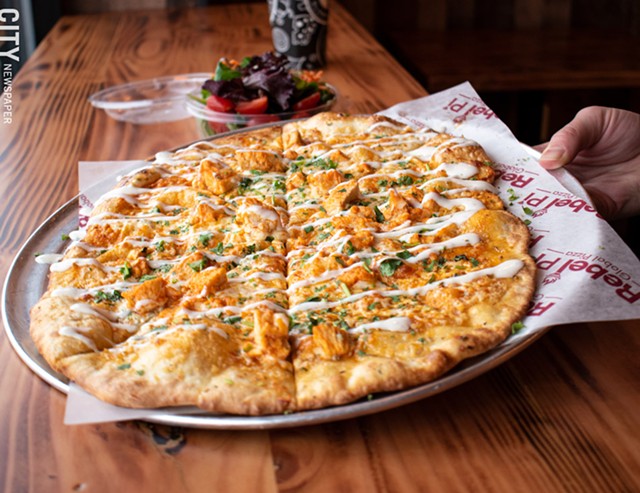 The Buffalo chicken pizza on naan. - PHOTO BY JACOB WALSH