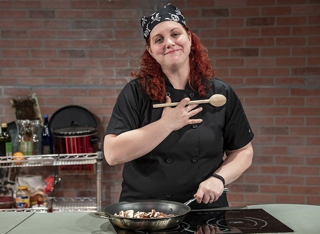 Stephanie Roosa as Chef Rossi in JCC CenterStage's production of "Raging Skillet." - COURTESY STEVEN LEVINSON PHOTOGRAPHY