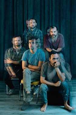 mewithoutYou is (clockwise from left) bassist Greg Jehanian, guitarist Brandon Beaver, drummer Rick Mazzota, singer Aaron Weiss, and guitarist Mike Weiss. - PHOTO BY AMIE SANTAVICCA