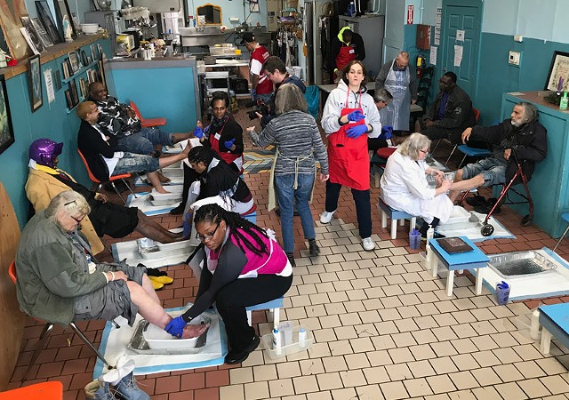 The foot clinic at St. Joseph's House of Hospitality in action on February 23, 2020. - PHOTO BY DAVID ANDREATTA