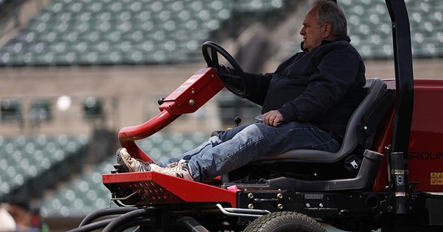 Gene Buonomo trims the grass at Frontier Field on what would have been the morning of a Rochester Red Wings homestand against the Columbus Clippers on May 5, 2020. - PHOT BY MAX SCHULTE