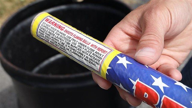 An example of an illegal firework was found in a trash can in the South Wedge. Illegal fireworks shoot fireballs and have a "report," also known as an explosion. - PHOTO BY MAX SCHULTE