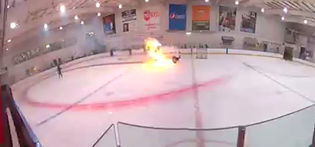 An ice resurfacing machine caught fire at Bill Gray's Regional Iceplex on Wednesday, Oct. 14, 2020. Footage of the incident went viral.