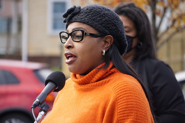 Mayor Lovely Warren speaking at a news conference on Friday, Oct. 30. - PHOTO BY GINO FANELLI