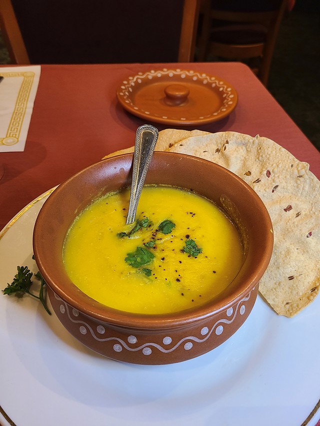 Amaya Indian Cuisine's Mulligatawny Soup. - PHOTO BY VINCE PRESS
