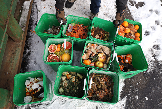 Food scraps collected from households enrolled in the curbside pick-up program at Impact Earth. The was will be recycled into compost. - PHOTO BY MAX SCHULTE