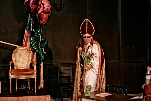 Borek performing in his show "Pope It Up" at MuCCC. - PHOTO BY ANNETTE DRAGON