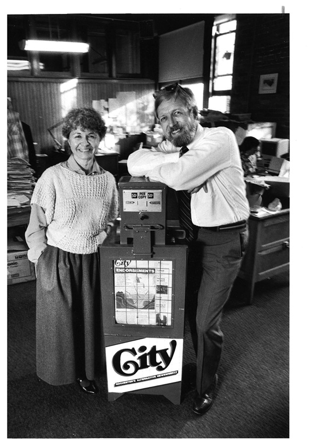 Bill and Mary Anna Towler in 1986. The sold CITY to WXXI Public Media in 2019 after running what was then a weekly newspaper together for 48 years. - PHOTO COURTESY OF THE DEMOCRAT AND CHRONICLE