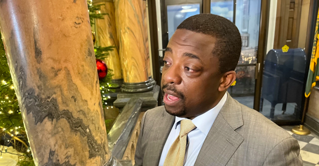 Lt. Gov. Brian Benjamin speaks to the media at Rochester City Hall, shortly after announcing $20 million in downtown revitalization funds are headed to the Finger Lakes region. - PHOTO BY JAMES BROWN / WXXI NEWS