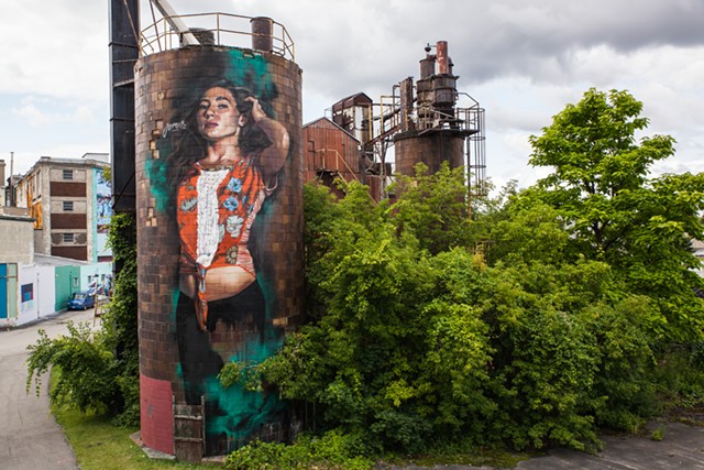 A mural by Canadian artist Jarus, titled "Avery," was installed at the Fedder Industrial Complex in 2014. Jarus will paint for Wall\Therapy again this year. - PHOTO PROVIDED