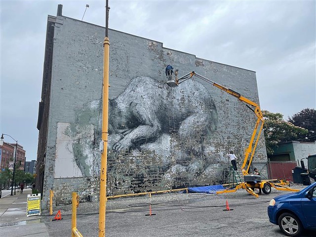The "Sleeping Bears" mural on St. Paul Street was recently scraped and primed for a new mural during the 2022 Wall\Therapy festival. - PHOTO BY JOHN RYAN