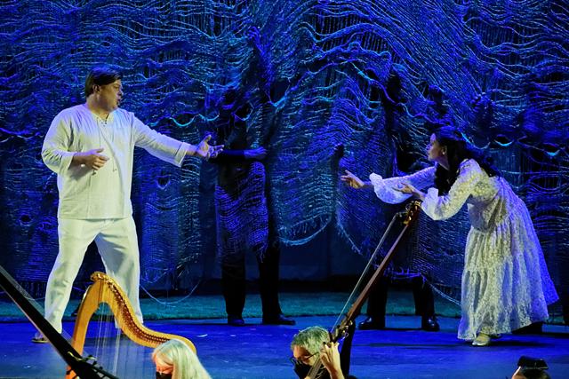 Colin Balzer portrays Orfeo and Zahra Brown portrays the spirit of Euridice in Claudio Monteverdi's "L'Orfeo." - PHOTO BY GERRY SZYMANSKI