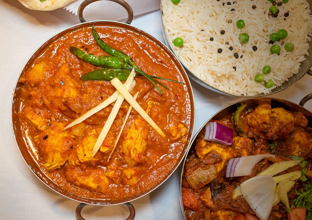 The Kadai Chicken at Thali of India is topped with peppers and ginger. - PHOTO BY JACOB WALSH