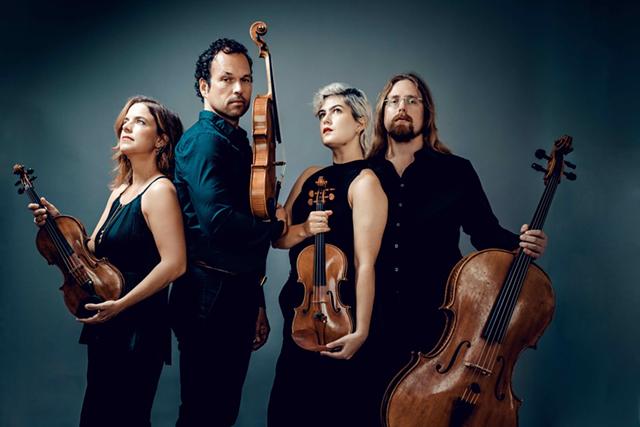 The Mivos Quartet includes violinists Olivia De Prato and Maya Bennardo, cellist T.J. Borden, and violist Victor Lowrie Tafoya. - PHOTO BY ANDREJ GRILC