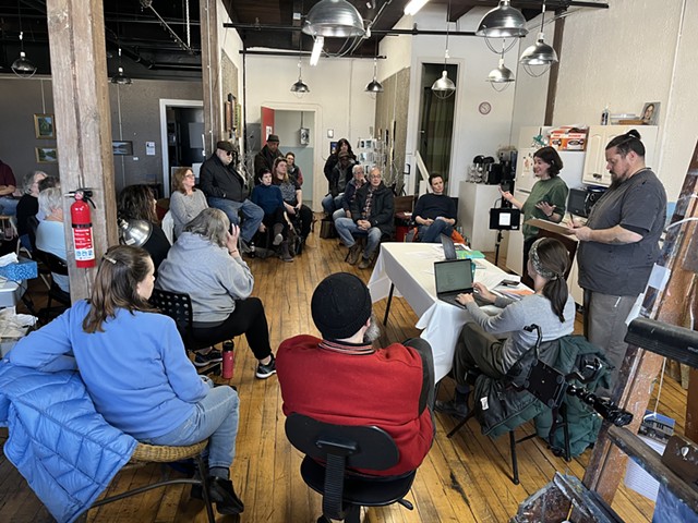 About two dozen artists who work out of the Hungerford Building gathered to vote to form a tenants' union on March 7, 2023. - PHOTO BY DAVID ANDREATTA