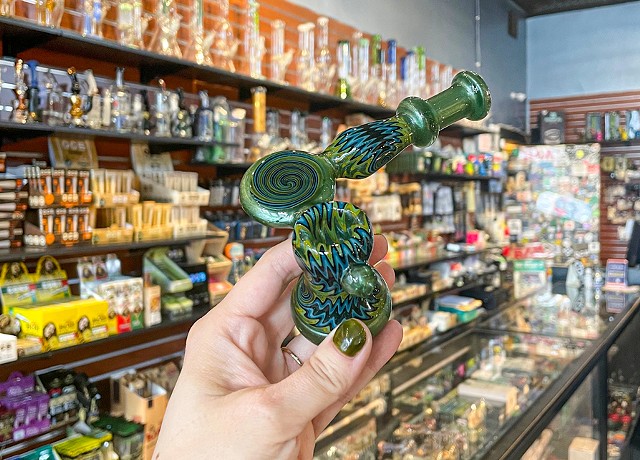 A glass piece made by Nate B. at Ghost Dog Glass. - PHOTO BY REBECCA RAFFERTY