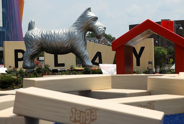 The 14-foot-long Scottie dog from Monopoly at Hasbro Game Park outside The Strong. - MAX SCHULTE