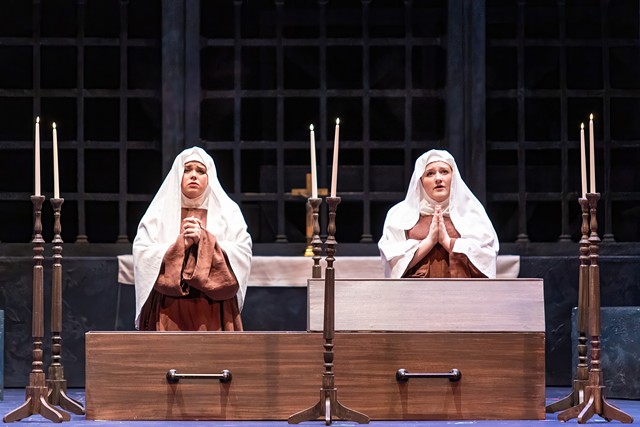 From left, Darby Schmidt as Sister Blanche and Carolina Sullivan as Sister Constance in Eastman Opera Theatre's 2024 production of “Dialogues des Carmélites.” - PHOTO BY NIC MINETOR