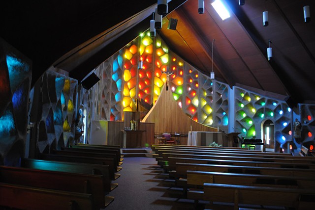 Bringing the outside in with colored glass: Naples’ St. Januarius Church. - PHOTO BY CYNTHIA HOWK FOR THE LANDMARK SOCIETY OF  WESTERN NEW YORK