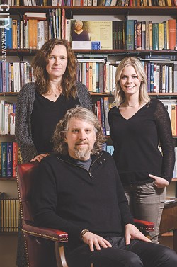 Clockwise from top left: Melissa Hall, Jenna Fisher, and Peter Conners run the independent press BOA Editions, which is celebrating its 40th anniversary this year. - PHOTO BY MARK CHAMBERLIN