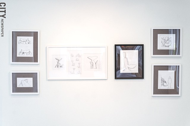 An installation view of Castle's drawings at University Gallery at RIT, on view through November 11. - PHOTO BY MARK CHAMBERLIN