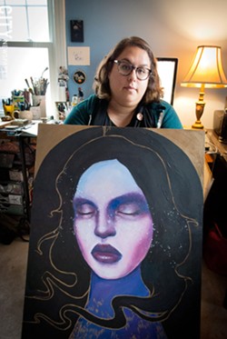 Shawnee Hill in her home studio with one of her paintings. - PHOTO BY RYAN WILLIAMSON