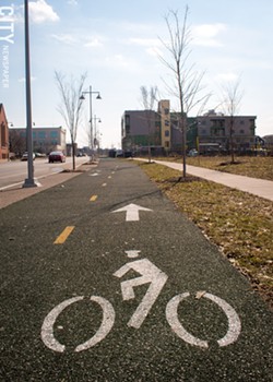 The bike path along Union Street is part of an effort to create a more bike-friendly city. - PHOTO BY RYAN WILLIAMSON