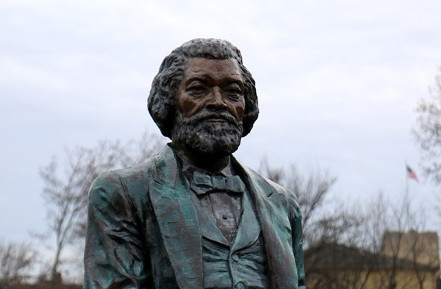One of 13 Frederick Douglass statues that were erected around Rochester in 2018 to honor the abolitionist's 200th birthday.