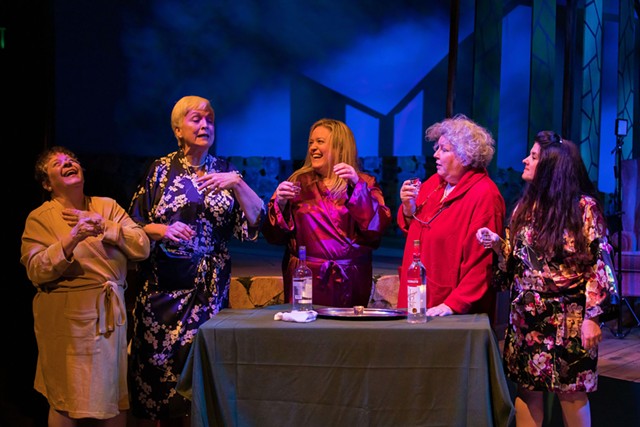From left to right, Mary Krickmire, Pam Feicht, Talya Meyerowitz, Maria Scipione, and Kim Upcraft star in Blackfriars Theatre's production of "Calendar Girls."