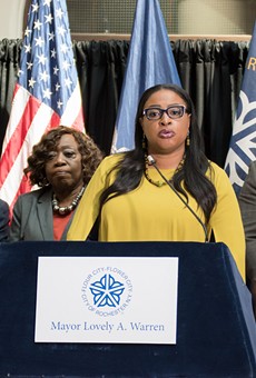 Mayor Lovely Warren announced Friday morning that she's seeking a city referendum on a state takeover of the Rochester City School District. Standing with her were Northeast District City Council member Michael Patterson, Council President Loretta Scott, and Council Vice President Willie Lightfoot.