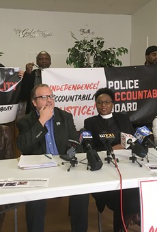 At a September press conference, Police Accountability Board Alliance members said they’re optimistic about the results of the Locust Club’s suit. (From left: Phyllis Harmon, Ted Forsyth, Wanda Wilson, and Markeisha Jackson.)