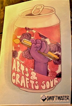 An illustration for Swiftwater's Arts & Crafts sour. All proceeds of this beer go toward Rochester Education Foundation's Arts for All Fund.