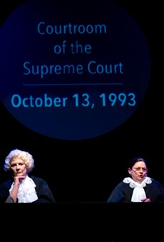 From left, Patricia Lewis as Sandra Day O’Connor and Karin Bowersock as Ruth Bader Ginsburg in "Sisters In Law" at JCC CenterStage.